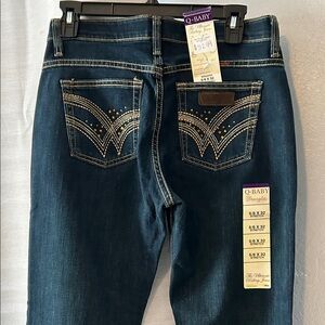 Wrangler Q-Baby Dark Blue Boot Cut Jeans with Embellished Pockets